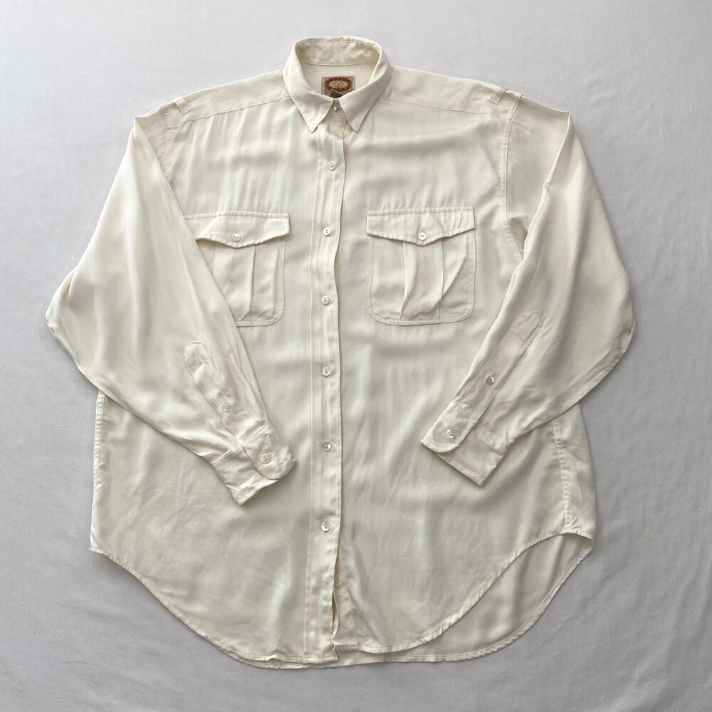 Vintage Banana Republic Button Up Shirt Top Womens Large Ivory Safari Military - Picture 4 of 9